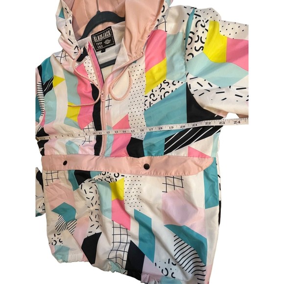 Blackjack 1999 Windbreaker Retro 90's Pattern Jacket Half Zip Hooded Women's L - Picture 3 of 8